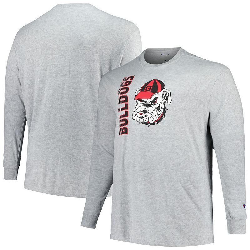 Mens Champion Heather Gray Georgia Bulldogs Big & Tall Mascot Long Sleeve T-Shirt Product Image