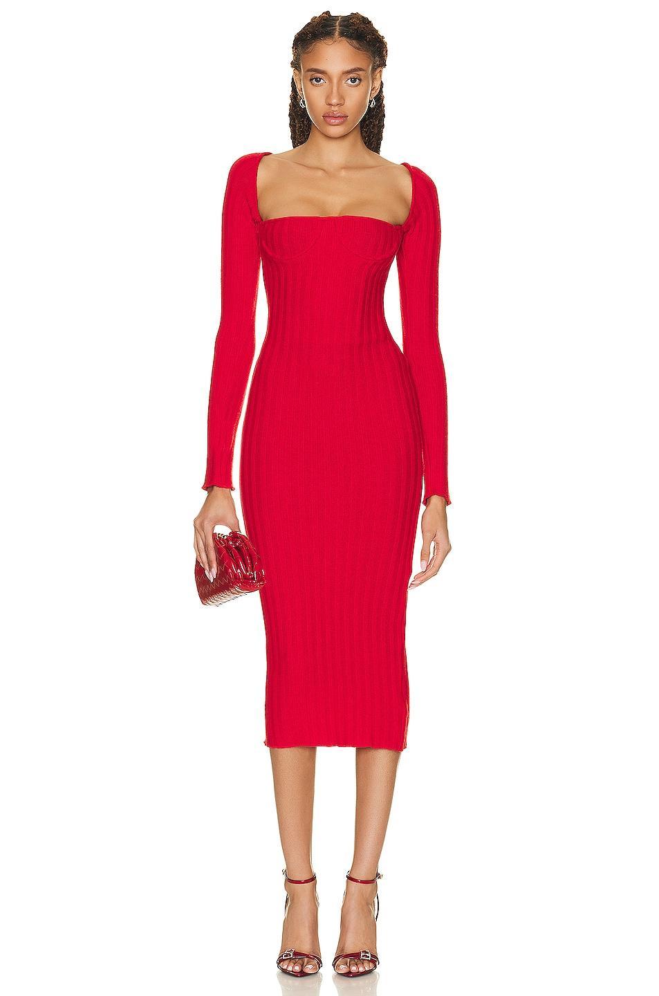 LaQuan Smith Off The Shoulder Midi Dress Red. (also in ). Product Image