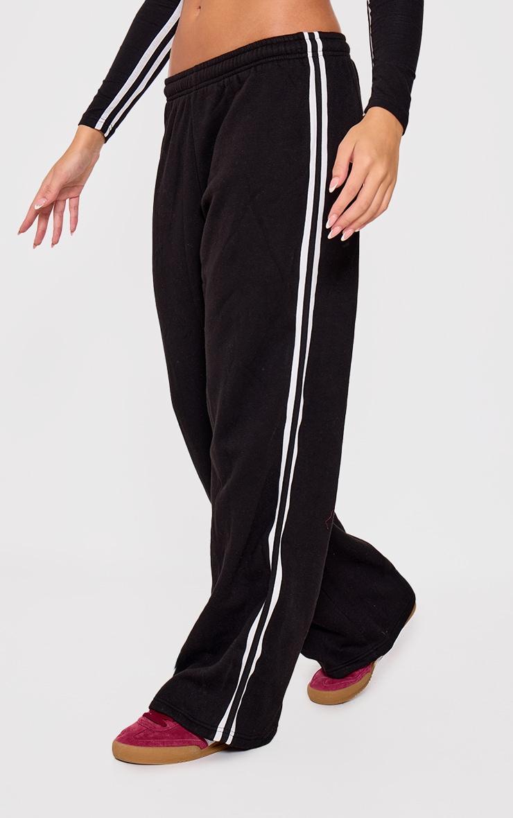 Black Contrast Stripe Wide Leg Sweatpants Product Image