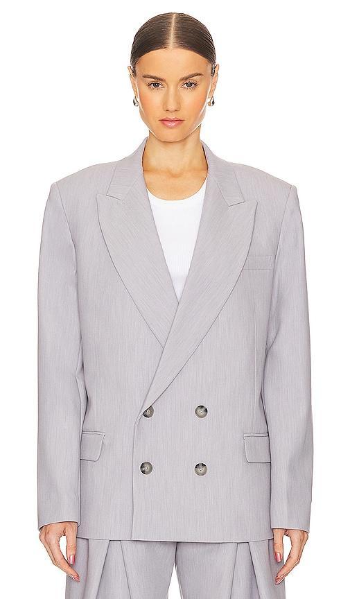 GRLFRND Nolan Double Breasted Blazer in Light Grey. Product Image