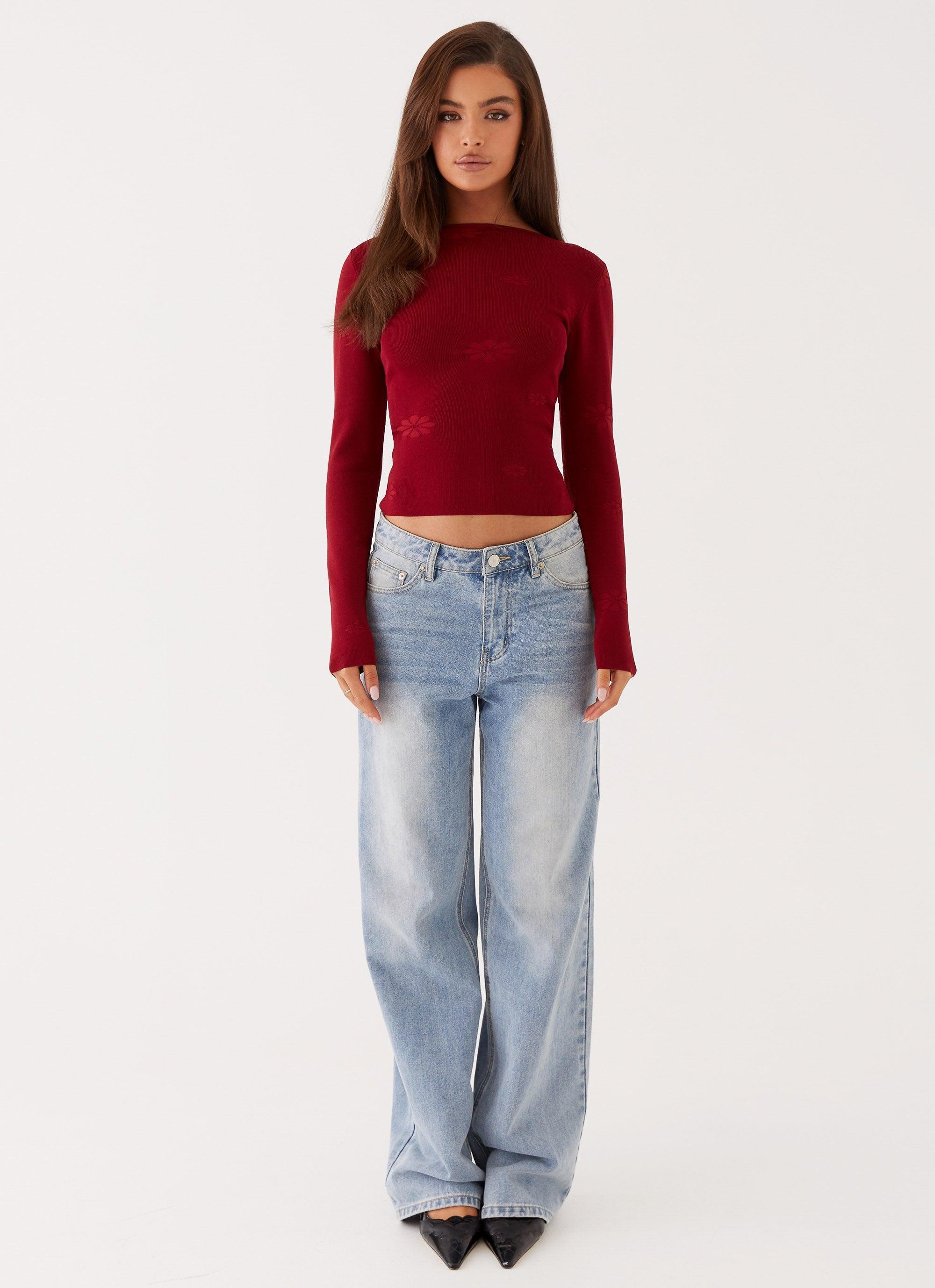 Dandelion Long Sleeve Knit Top - Red Product Image