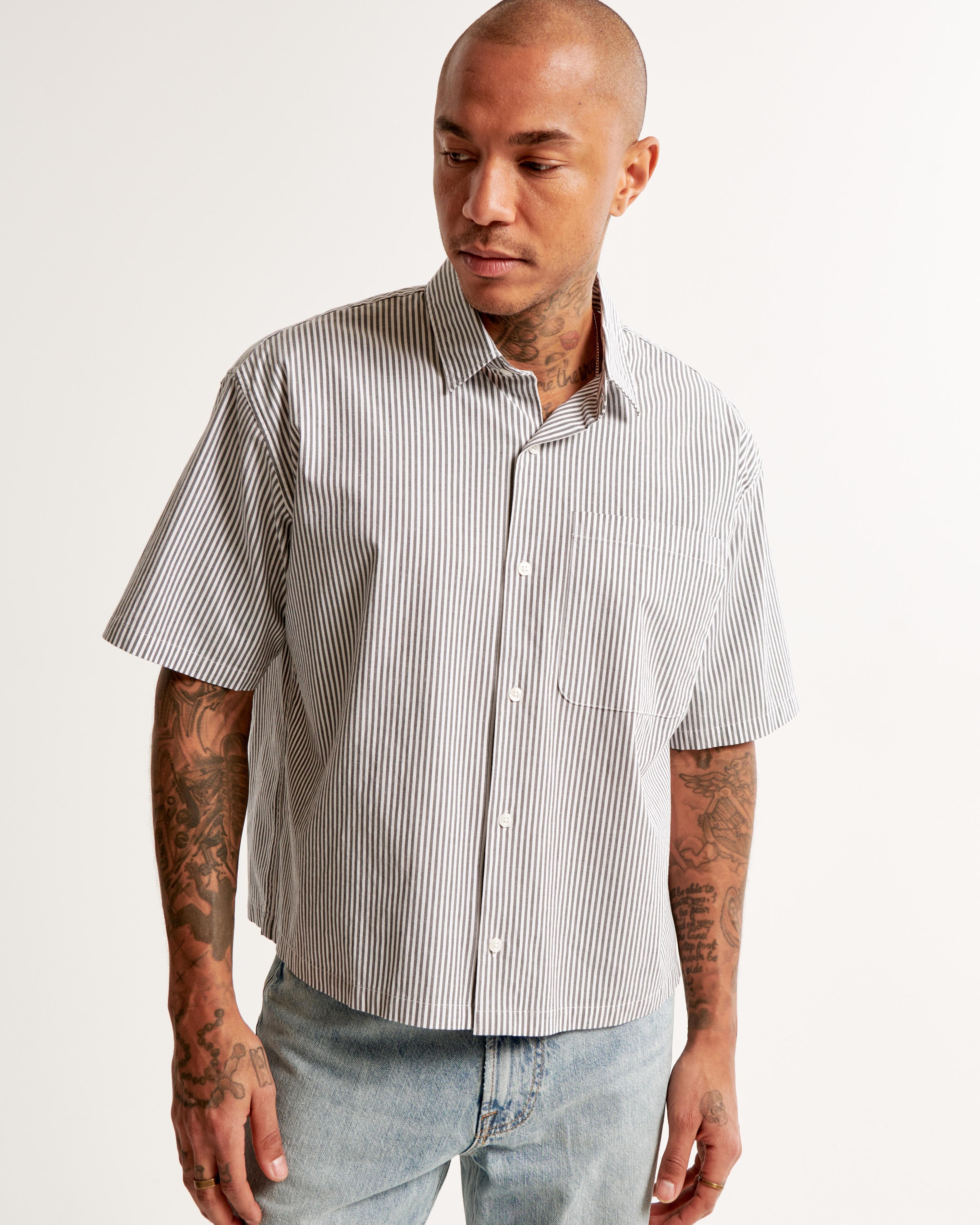 Short-Sleeve Cropped Poplin Button-Up Shirt Product Image