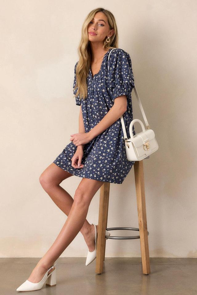 Never Enough 100% Cotton Navy Puff Sleeve Mini Dress Product Image