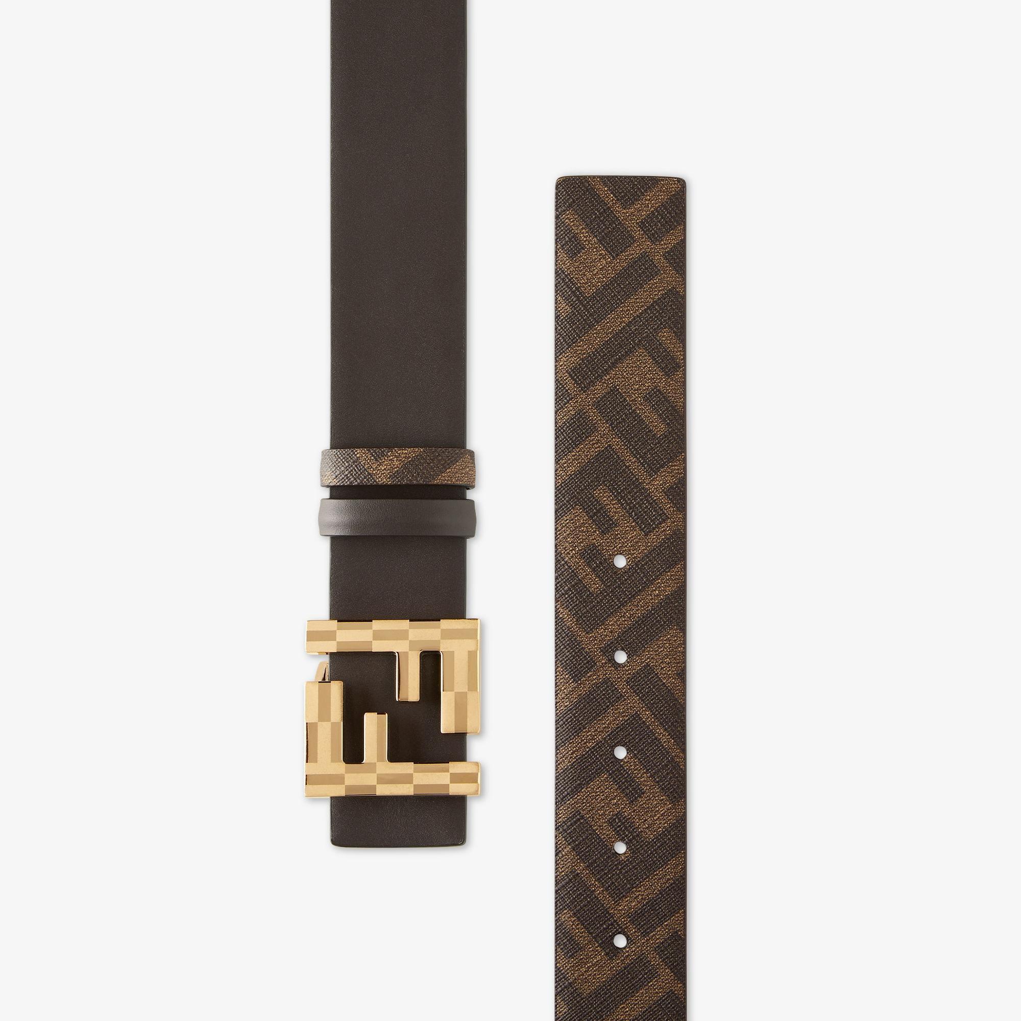 FF Squared BeltBrown leather and brown FF canvas reversible belt Product Image