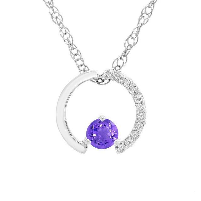 Boston Bay Diamonds Sterling Silver Gemstone & 1/10 Carat T.W. Diamond Circle Pendant Necklace, Womens Purple Product Image