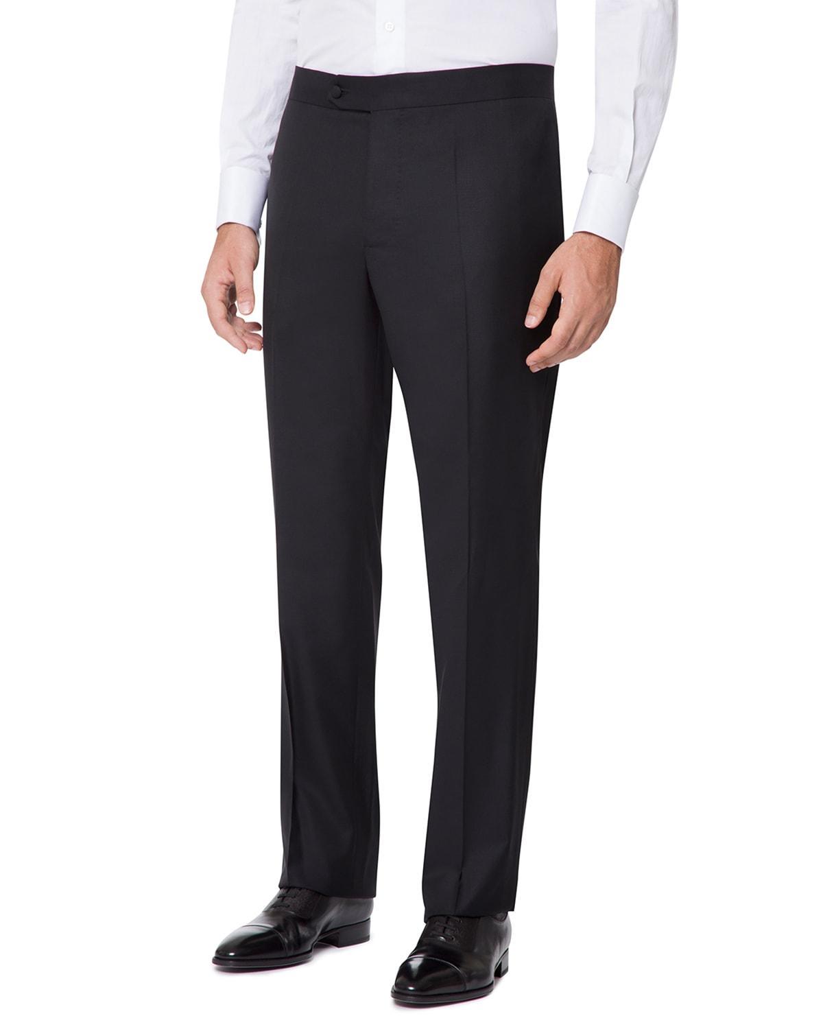 Mens Solid Wool Straight-Leg Trousers Product Image