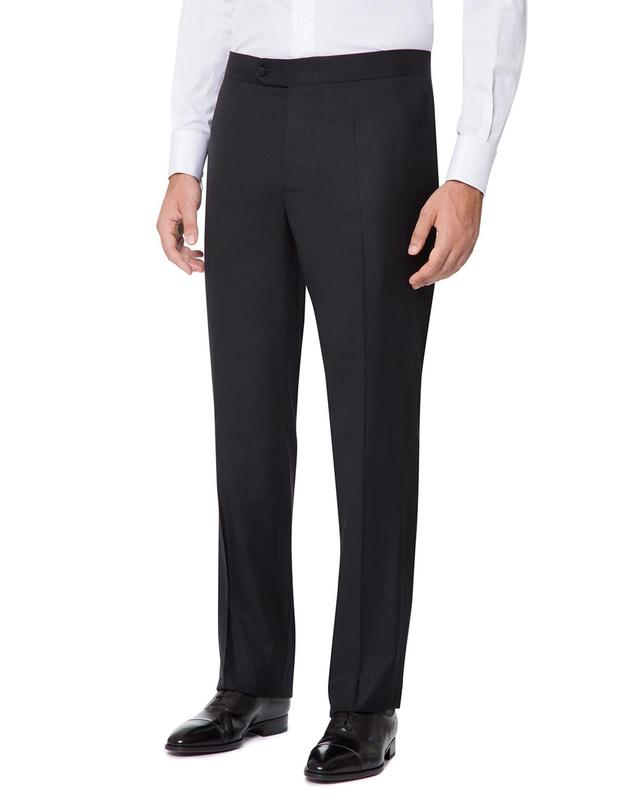 Mens Solid Wool Straight-Leg Trousers Product Image