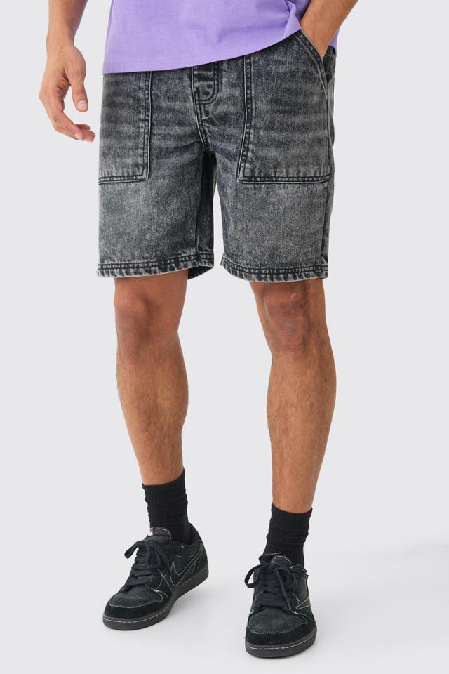 Slim Rigid Man Embossed Back Pocket Denim Short | boohooMAN USA Product Image