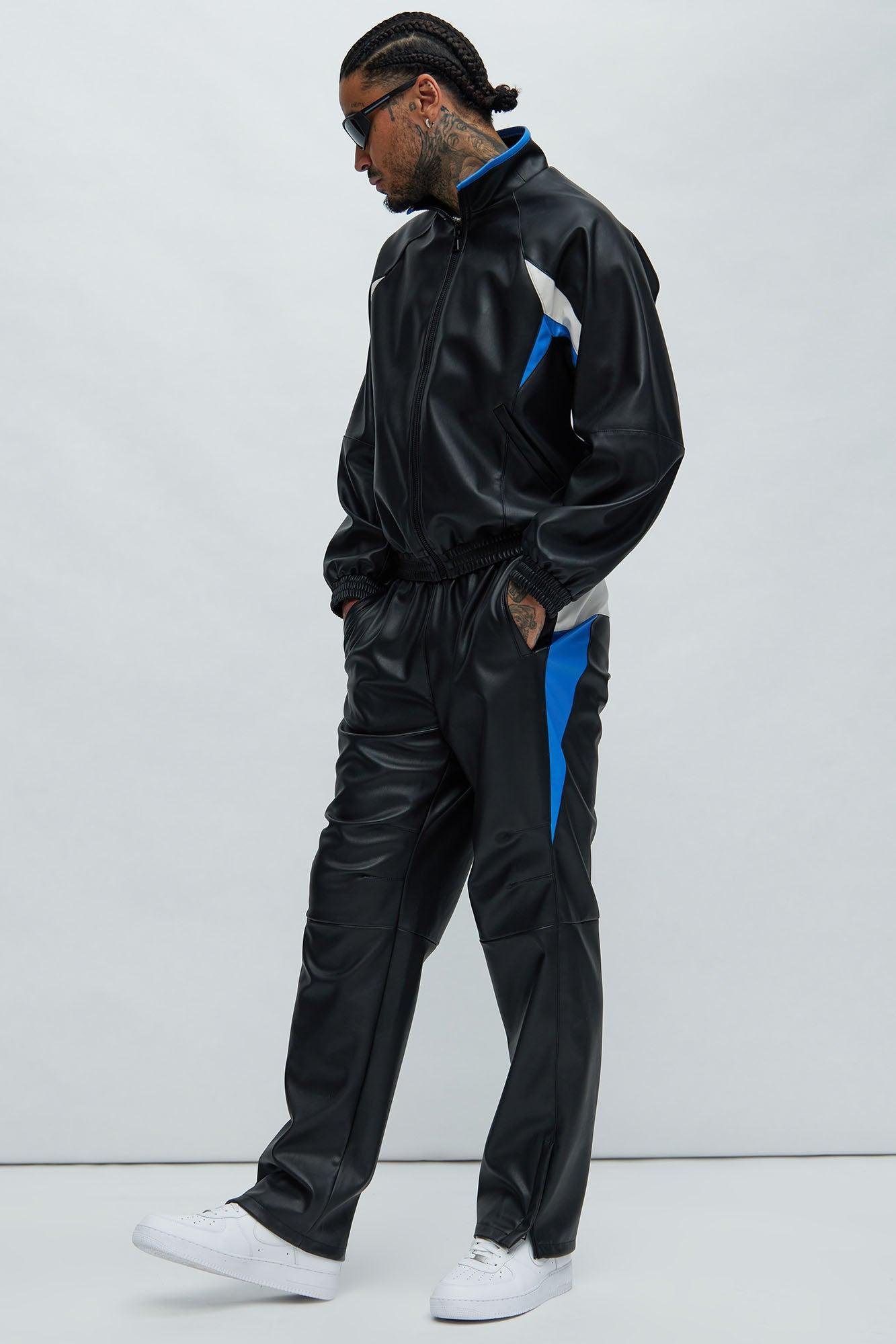 River Faux Leather Track Pants - Black/combo Product Image