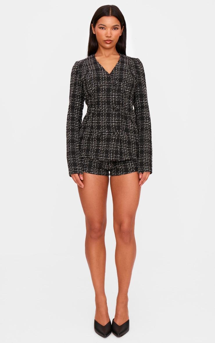 Black Tweed Long Sleeve Romper Product Image