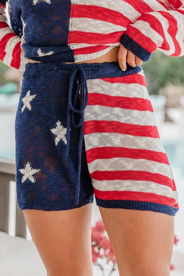 That's My Anthem Red, White, And Blue Flag Knitted Shorts FINAL SALE Product Image