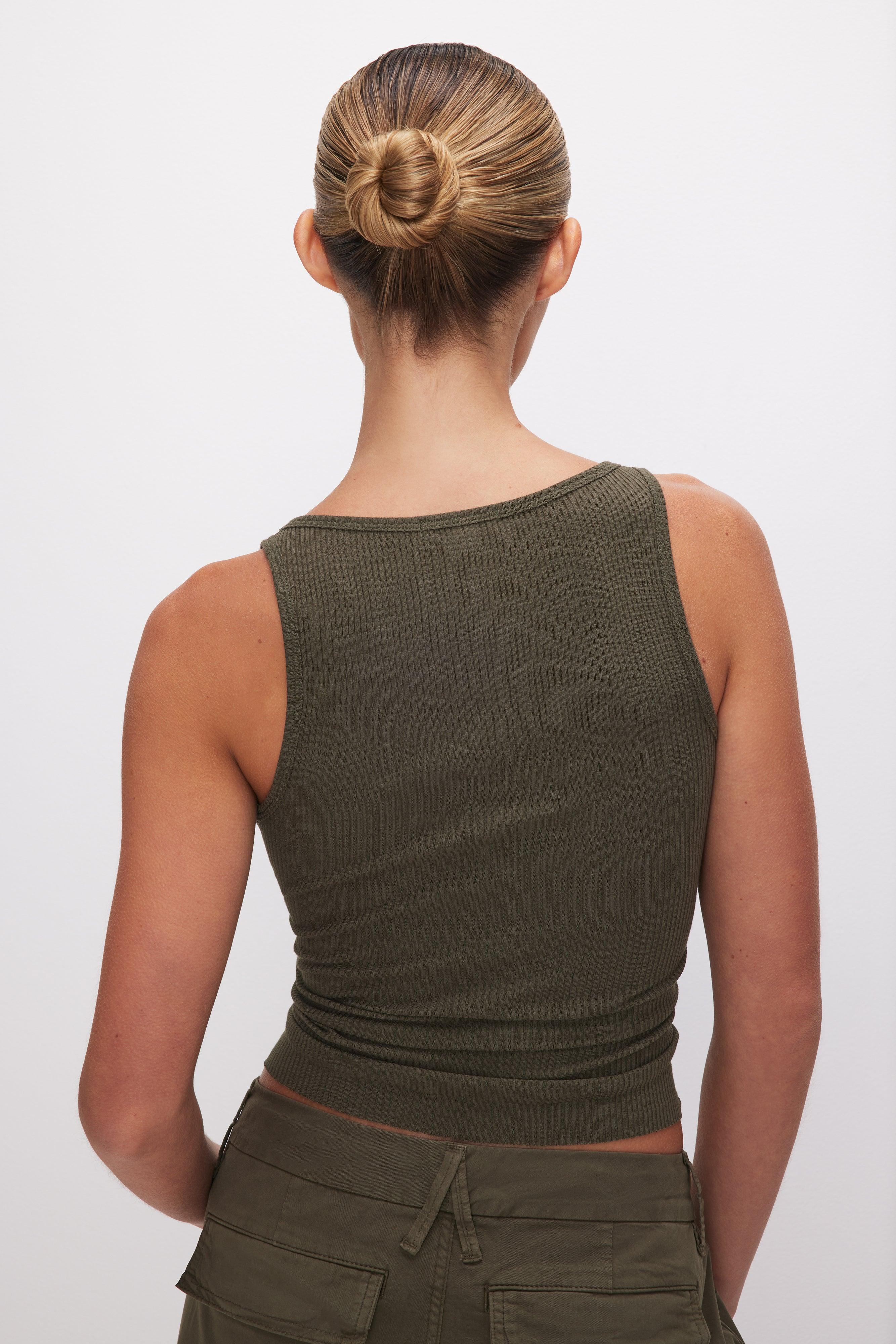 LIGHTWEIGHT RIBBED COTTON TANK | FATIGUE GREEN CAMO001 Product Image