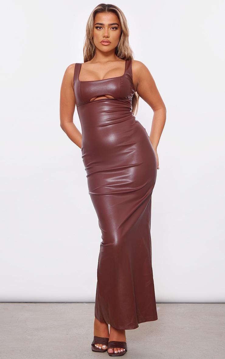 Chocolate Faux Leather Cut Out Midaxi Dress Product Image