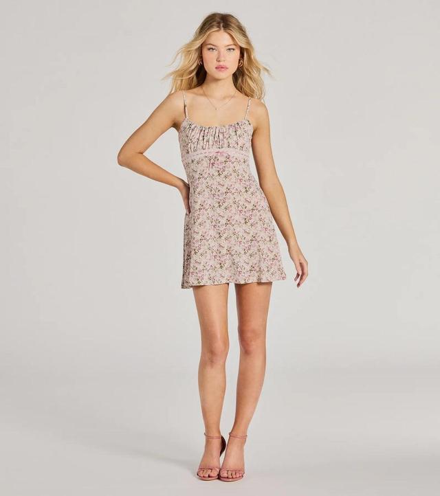 Sweet Side Lace Trim Floral A-Line Mini Dress Product Image