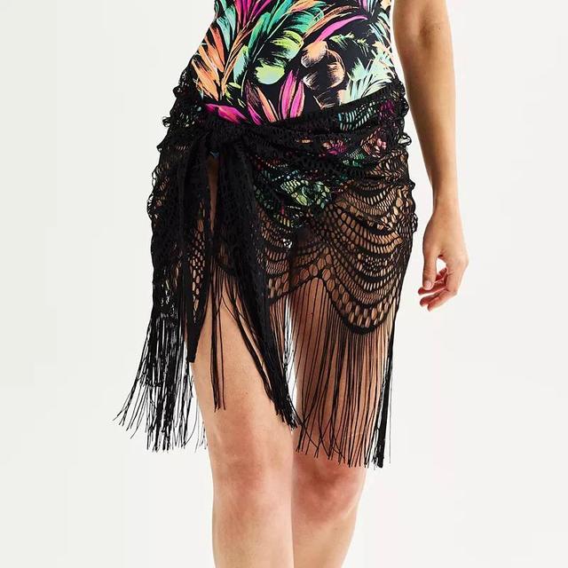 Womens Freshwater Fringed Sheer Lace Swim Cover-Up Pareo Skirt Product Image