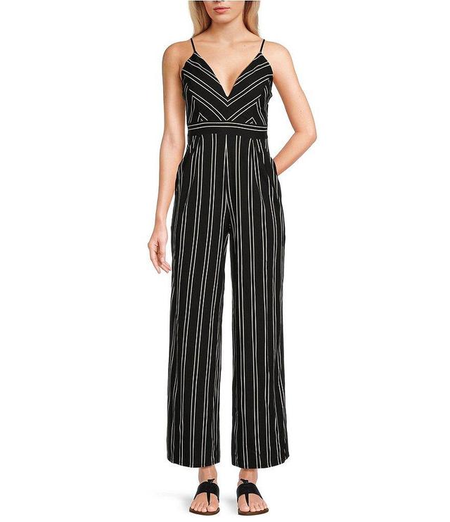 Honey and Rosie Stripe Print V-Back Jumpsuit Product Image