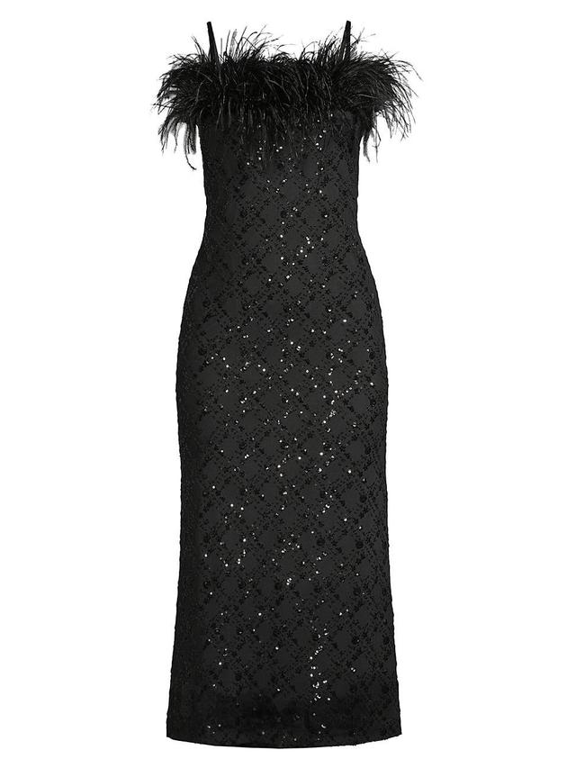 Womens Lucca Beaded Feather-Embellished Midi-Dress Product Image