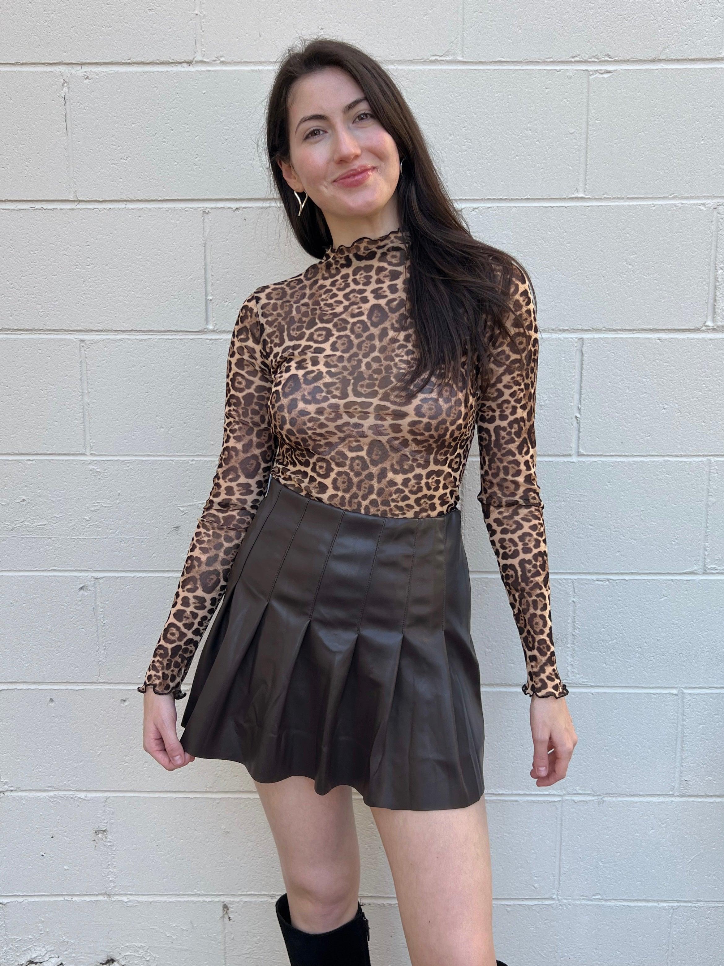 In A Trance Mesh Long Sleeve Leopard Top Product Image