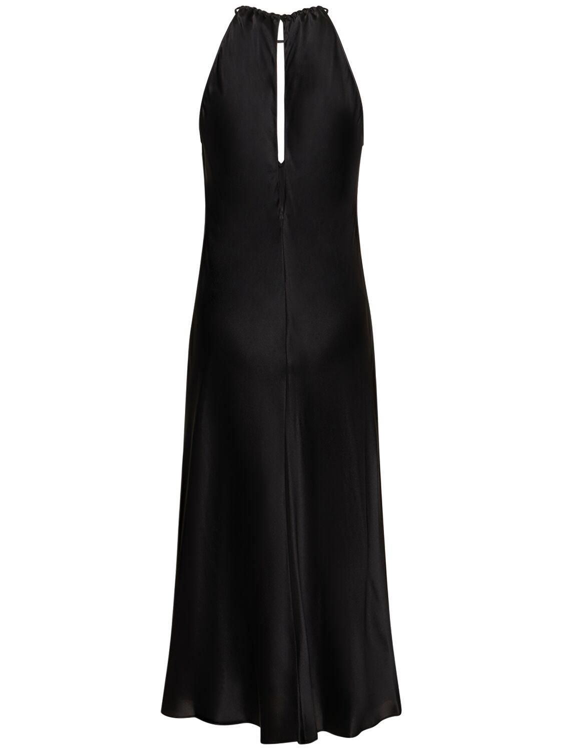 NILI LOTAN Eglantine Silk Charmeuse Halter Midi Dress In Black Product Image