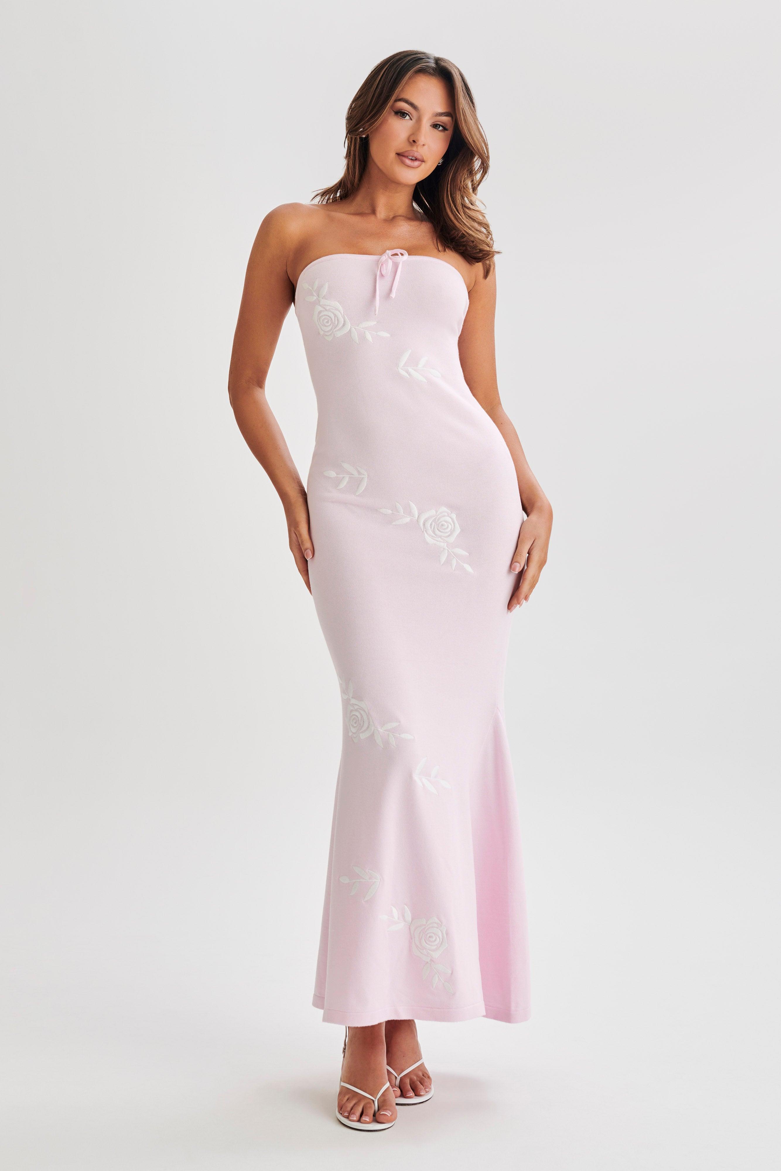 Lorelai Strapless Rose Knit Maxi Dress - Fairy Floss Pink Product Image