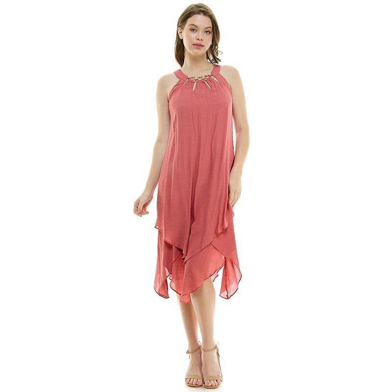 Womens Luxology Sleeveless Gauze Midi Dress, Girls Burnt Pink Product Image