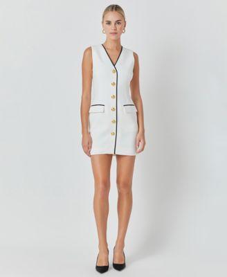 Contrast Trim Sleeveless Blazer Sheath Dress Product Image