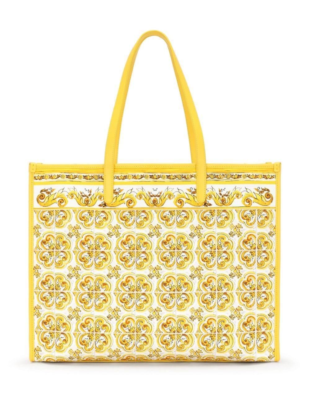 DOLCE & GABBANA Majolica-print Canvas Tote Bag In Yellow Product Image