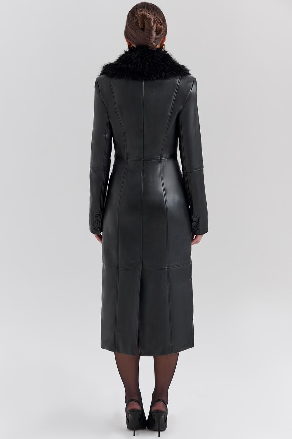 Marcel Black Faux Fur Trimmed Vegan Leather Coat Product Image