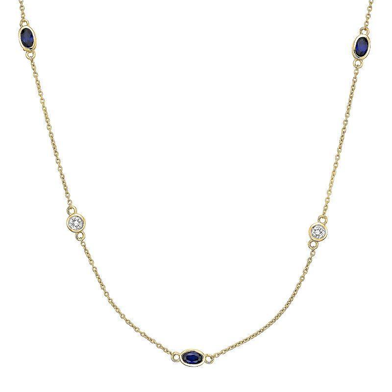 Gemminded 18k Gold Over Silver Lab-Created Sapphire & Lab-Created White Sapphire Station Necklace, Womens Gold Tone Product Image