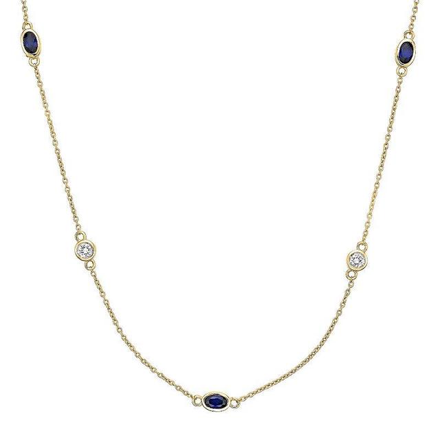 Gemminded 18k Gold Over Silver Lab-Created Sapphire & Lab-Created White Sapphire Station Necklace, Womens Gold Tone Product Image