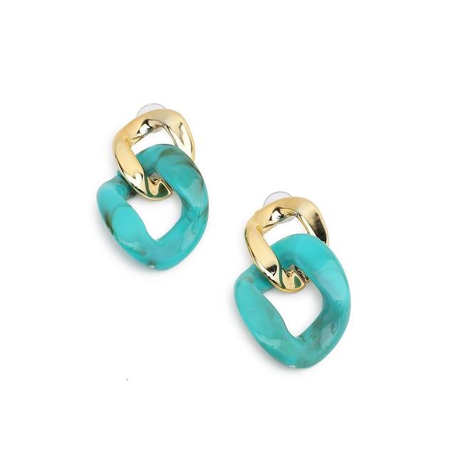 Sohi Womens Green Chain-link Drop Earrings Product Image