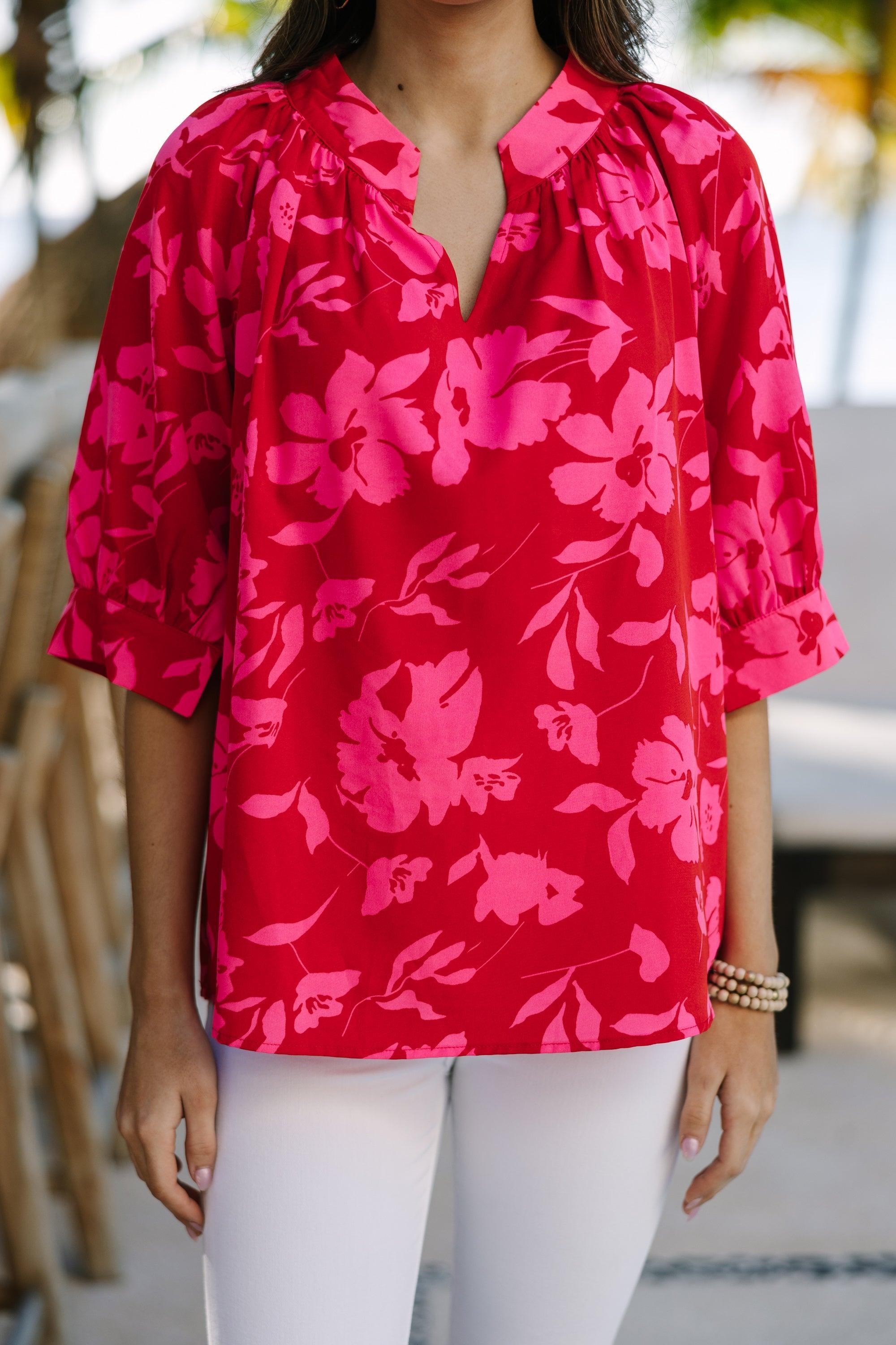 True Self Red Floral Blouse Female Product Image