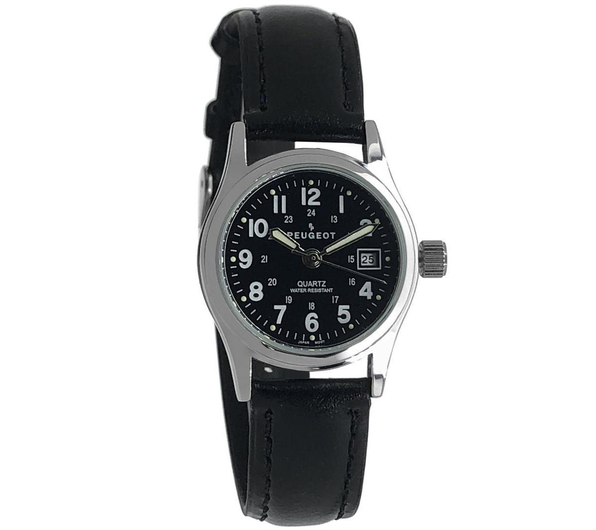 Peugeot Women s Black Nurses Sport Calendar Wrist Watch with Black Leather Strap - Black Product Image