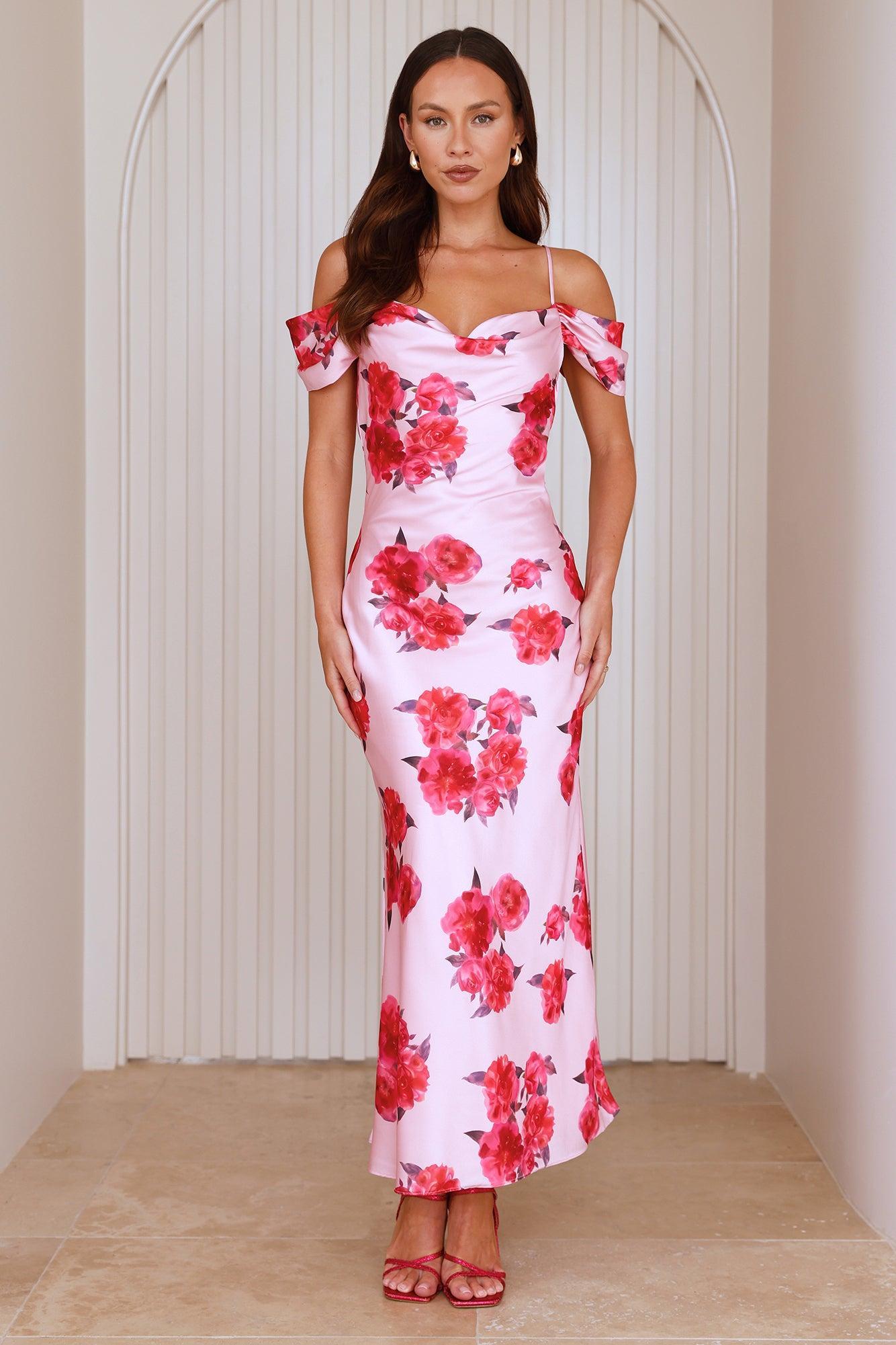 Evening Elegance Satin Maxi Dress Pink Product Image