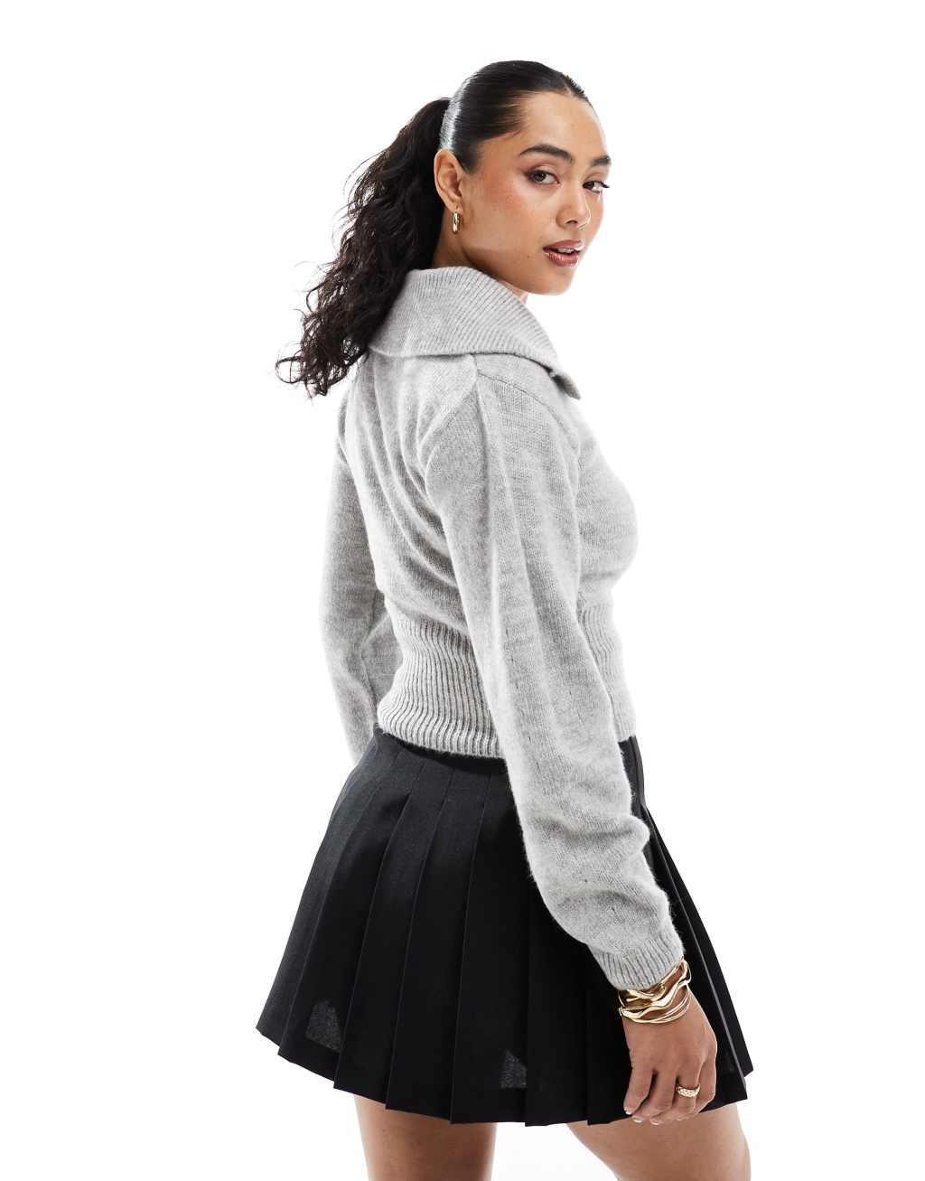 ASOS DESIGN knitted collared sweater in light gray Product Image