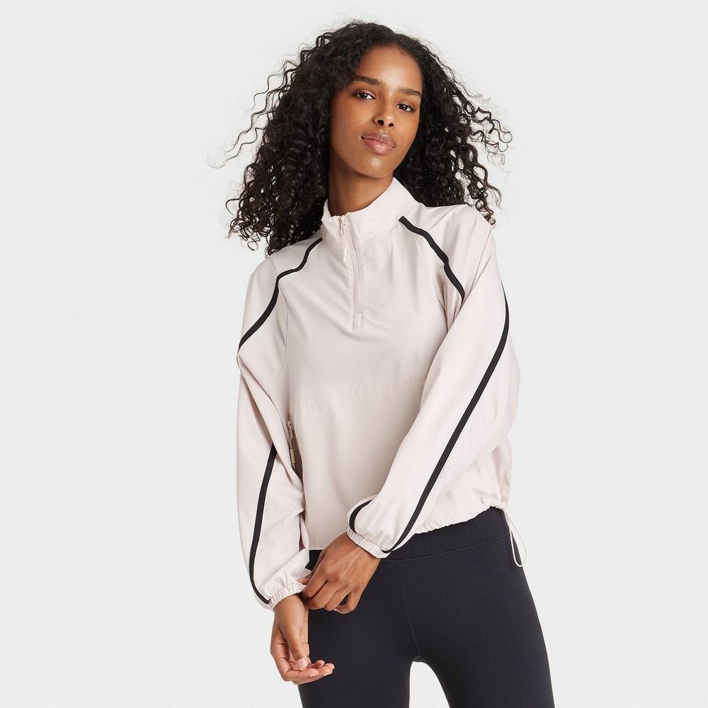 Womens Woven Piped 1/2 Zip Windbreaker - JoyLab Cream L Product Image