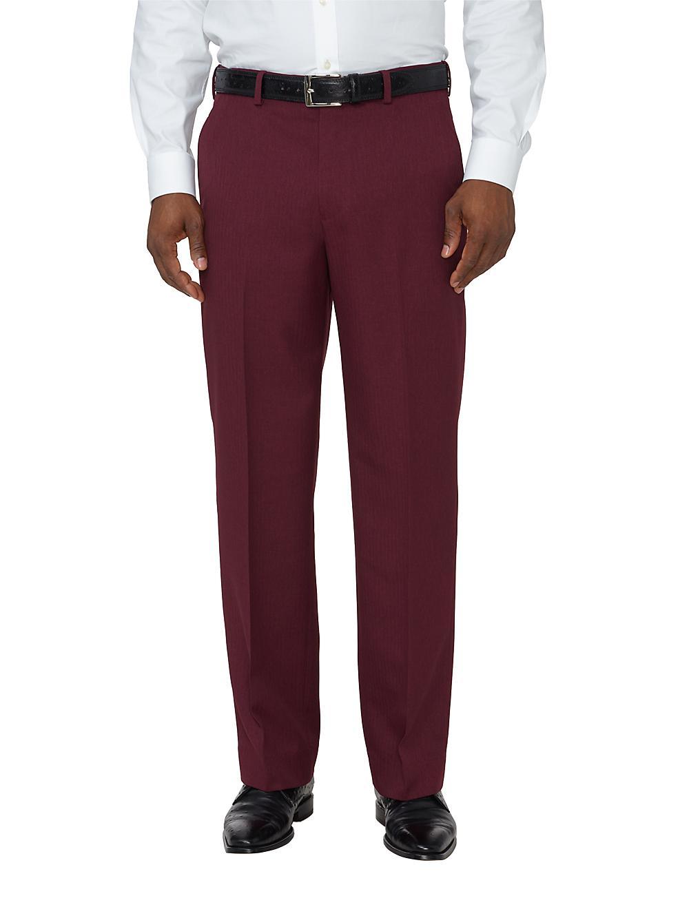 Comfort-Waist Microfiber Herringbone Flat Front Pant - Garnet Product Image