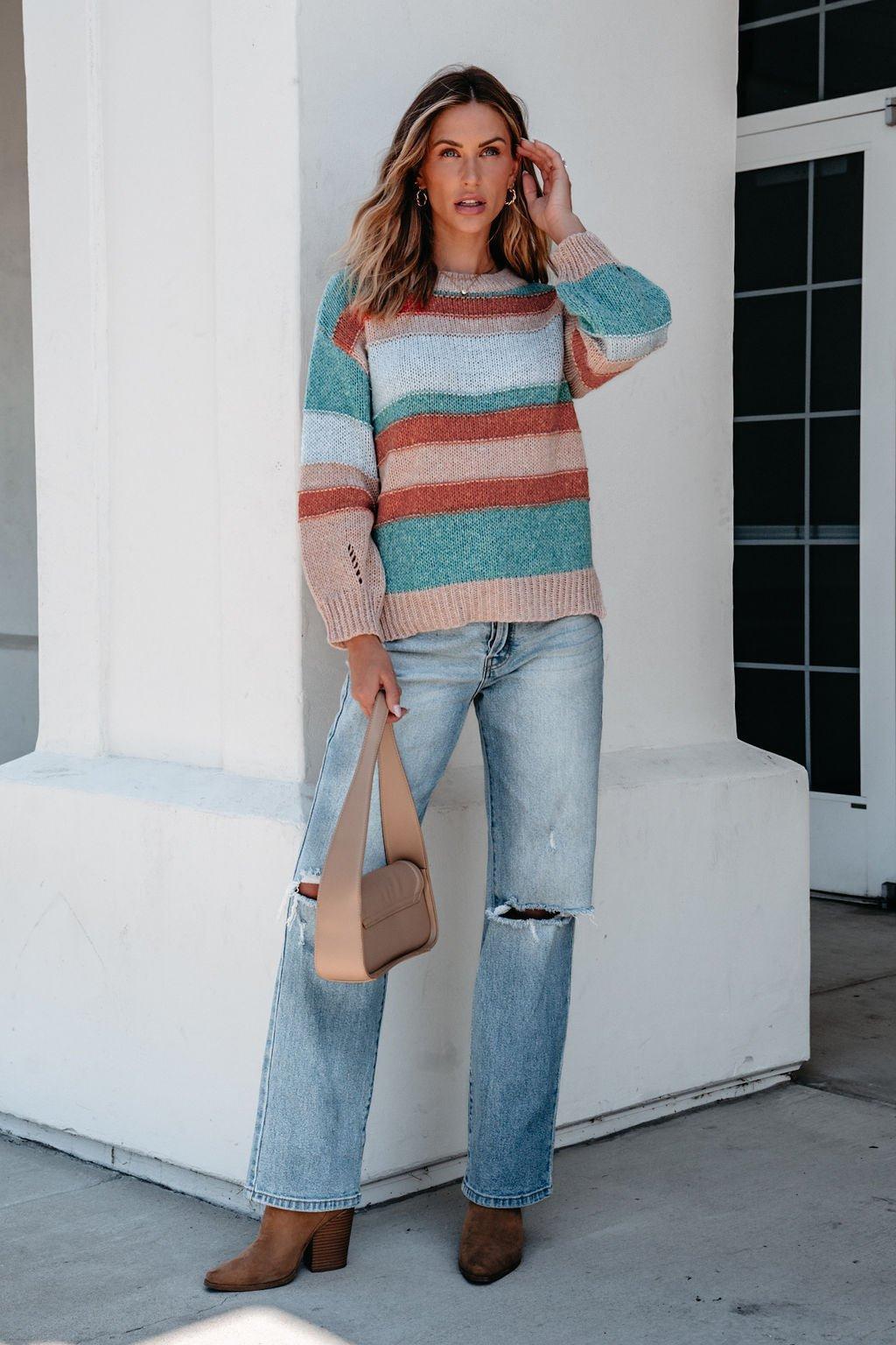 Fresh Start Multi Striped Sweater Product Image