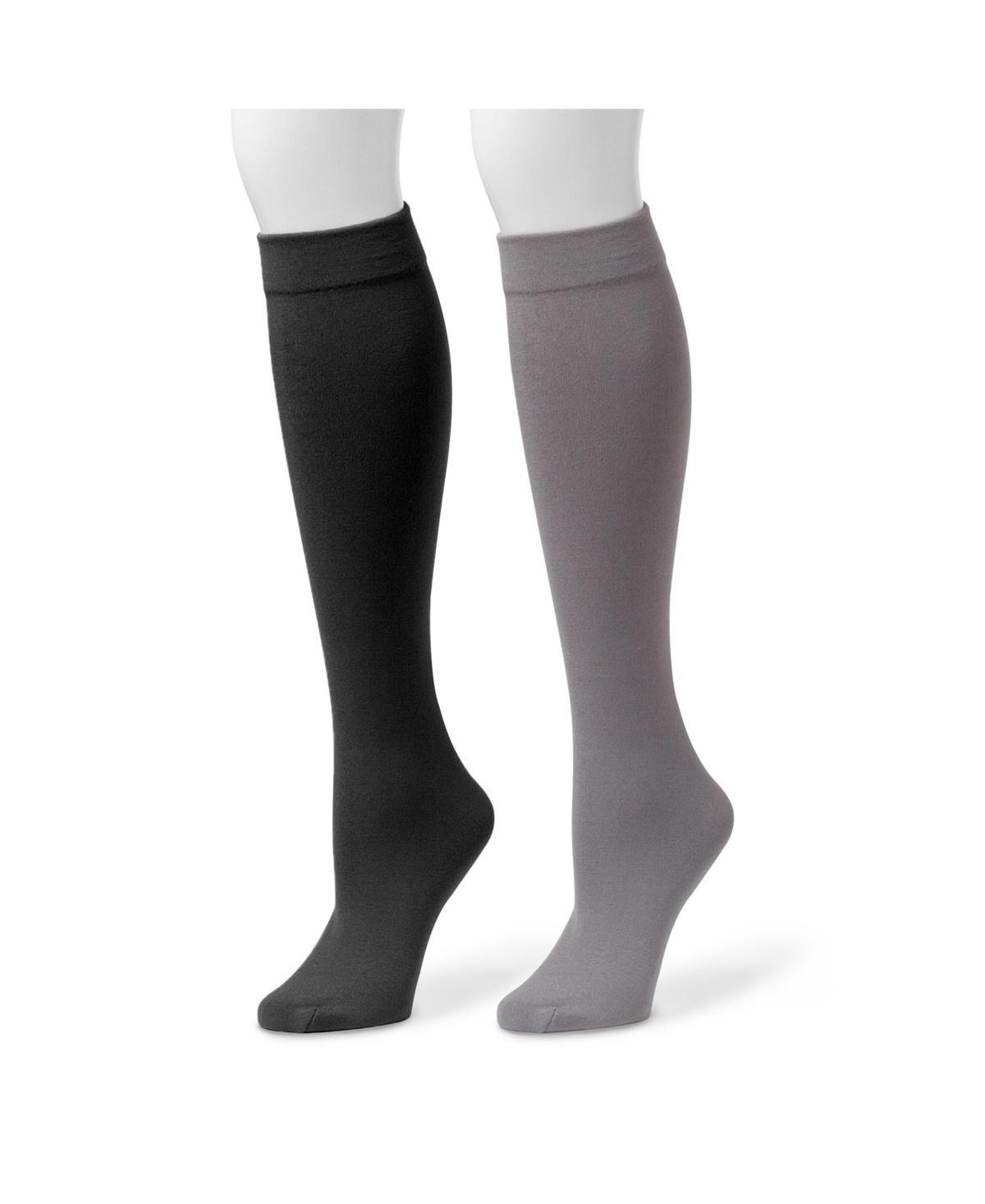 MUK LUKS 2-pk. Womens Fleece-Lined Knee-High Socks, Womens Black Product Image