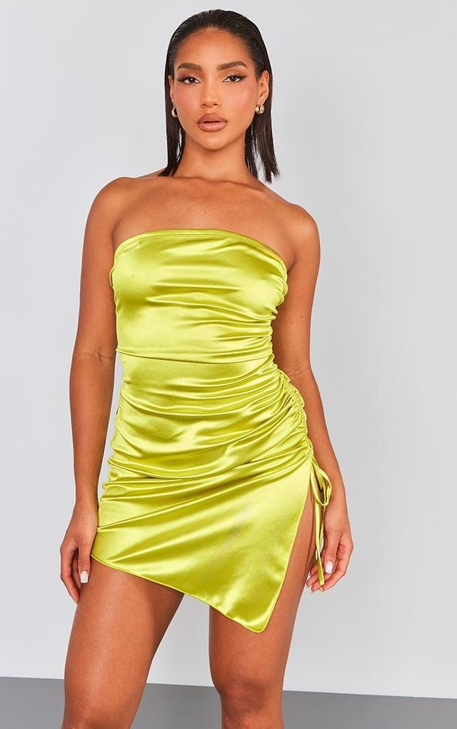 Lime Bandeau Metallic Ruched Dress Product Image