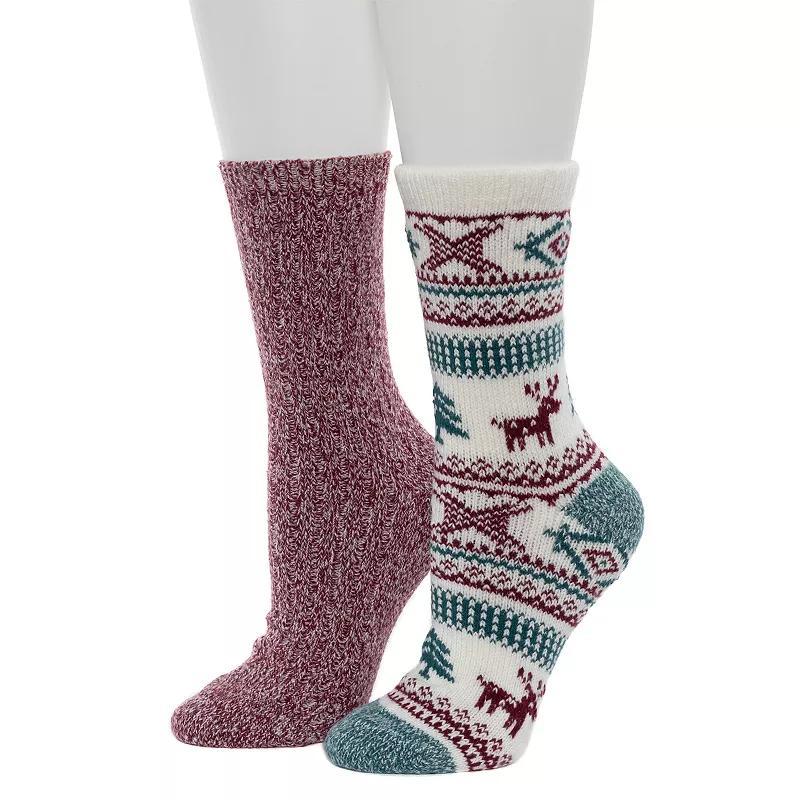 Womens Cuddl Duds 2-Pack Plushfill Reindeer Snowflake Fairisle with Twist Rib Crew Socks Product Image