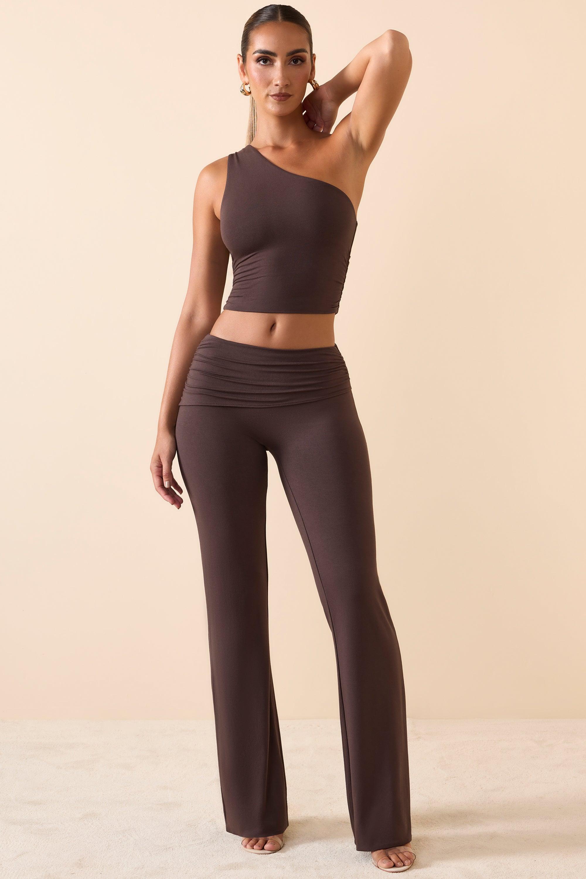 Mid Rise Straight Leg Trousers in Chocolate Brown Product Image