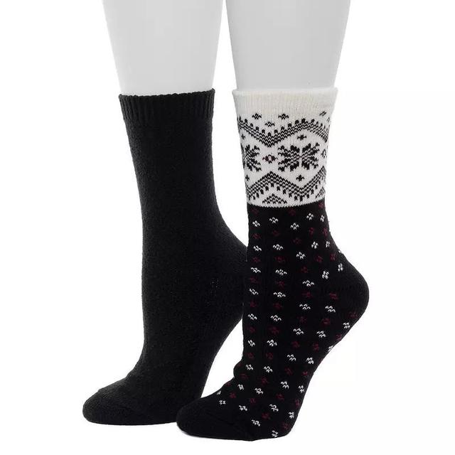 Womens Cuddl Duds 2-Pack Plushfill Snowflake Crew Socks Product Image