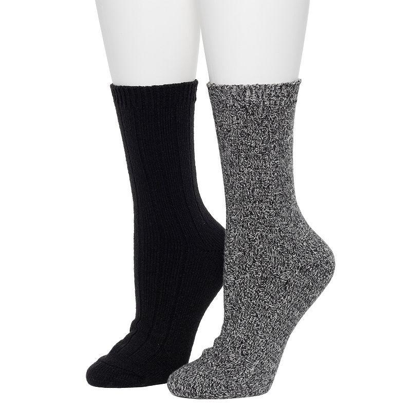 Womens Cuddl Duds 2-Pack Plushfill Twist Cable Wide with Rib Crew Socks Product Image