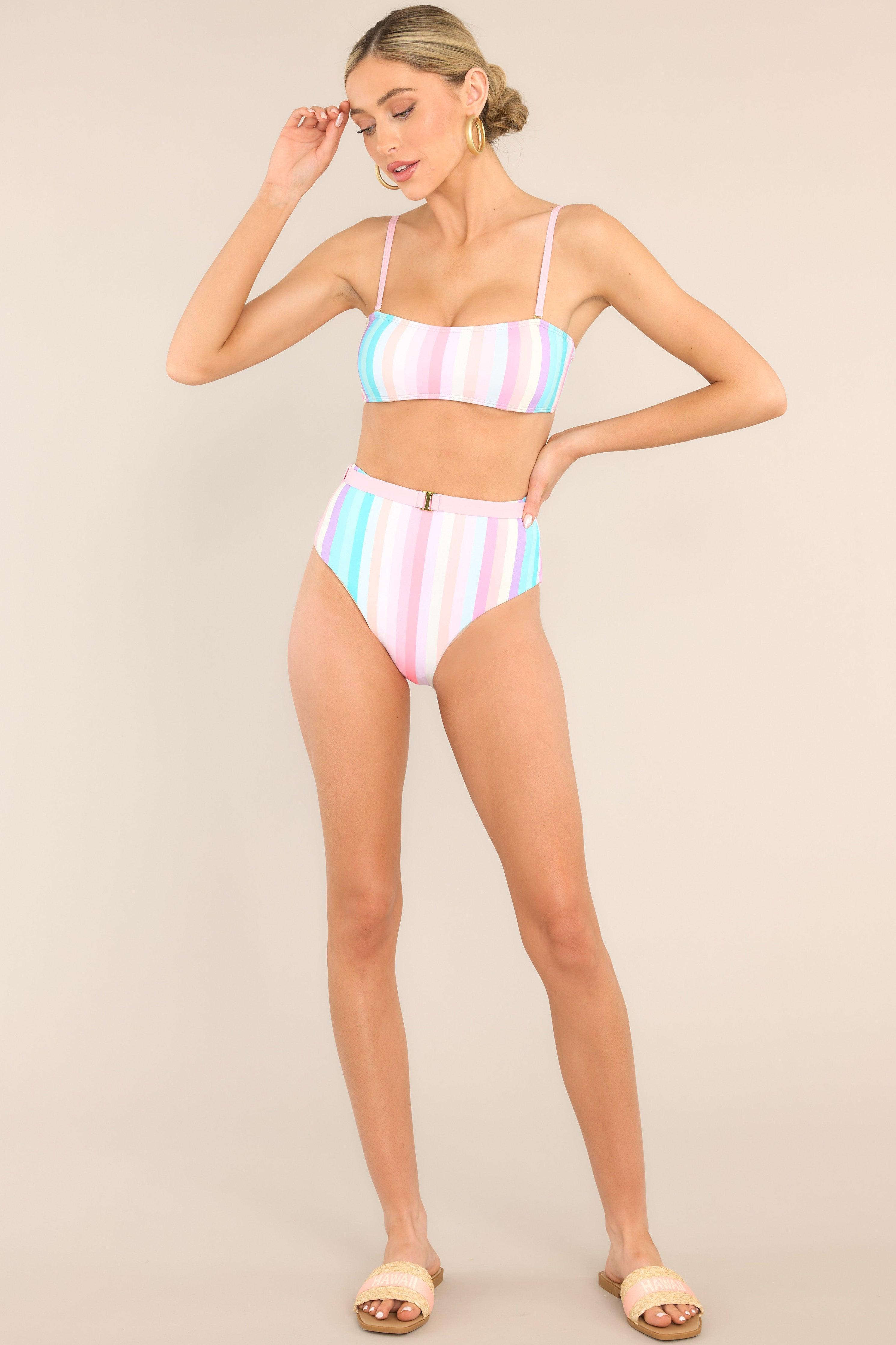 Simply Whimsical Pink Multi Stripe Bikini Bottoms Swimwear Product Image