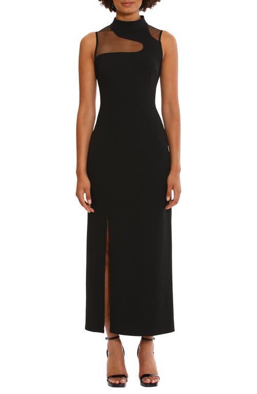 Donna Morgan Stretch Crepe Illusion Mock Neck Sleeveless Front Slit Maxi Dress Product Image