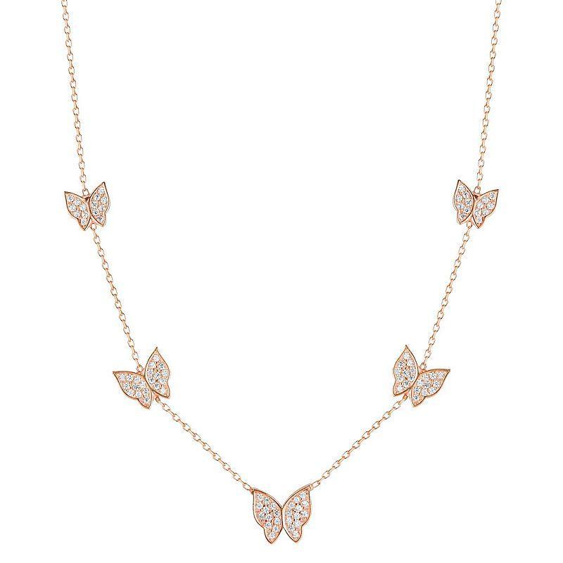 Sunkissed Sterling Cubic Zirconia Butterfly Charm Necklace, Womens, Rose Gold Tone Product Image