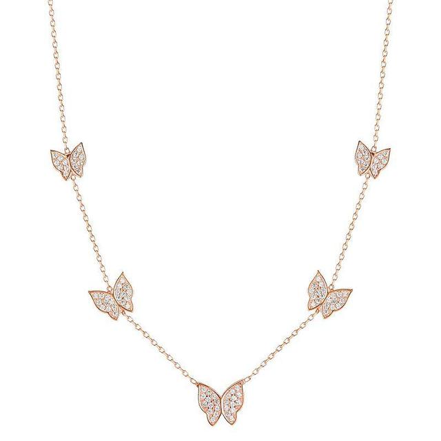 Sunkissed Sterling Cubic Zirconia Butterfly Charm Necklace, Womens, Rose Gold Tone Product Image