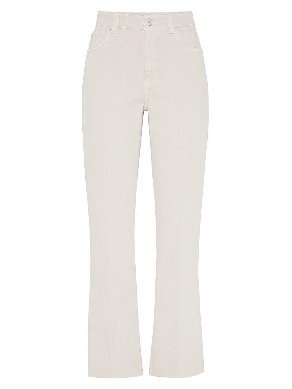 Womens Garment Dyed Kick Flare Trousers In Comfort Soft Denim With Shiny Tab Product Image