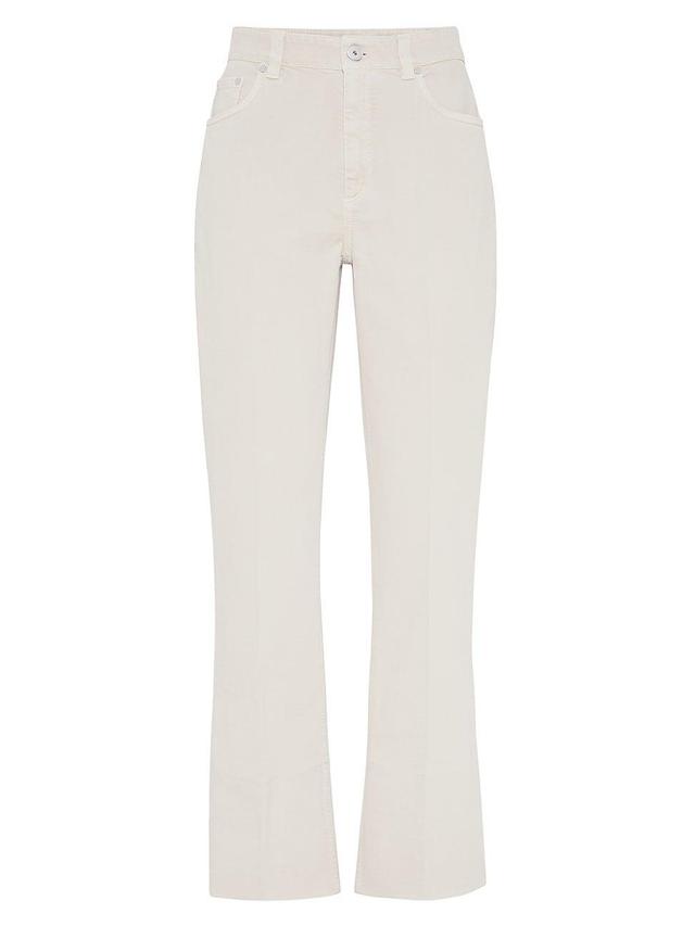 Womens Garment Dyed Kick Flare Trousers In Comfort Soft Denim With Shiny Tab Product Image